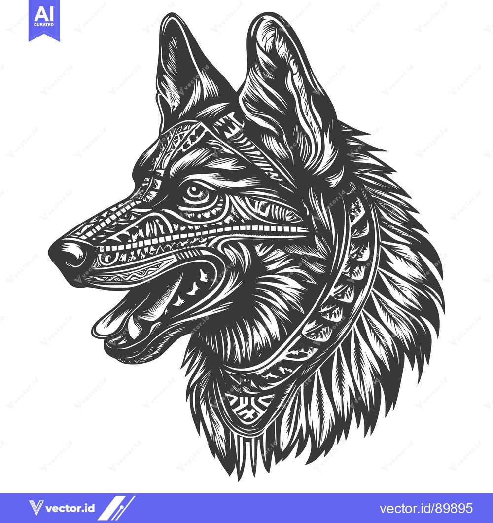 Premium Vector of Ornate German Shepherd Dog Head with Tribal Tattoo Design