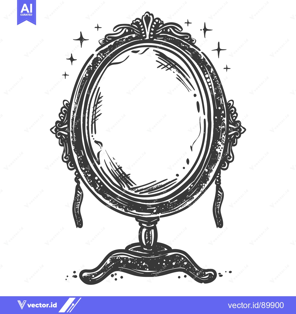 Premium Vector dari Ornate Hand-Drawn Antique Mirror with Sparkling Detail