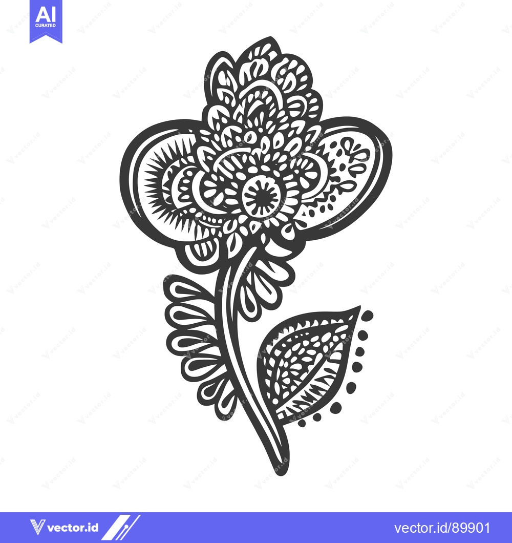 Premium Vector dari Ornate Hand-Drawn Black and White Flower with Detailed Patterns