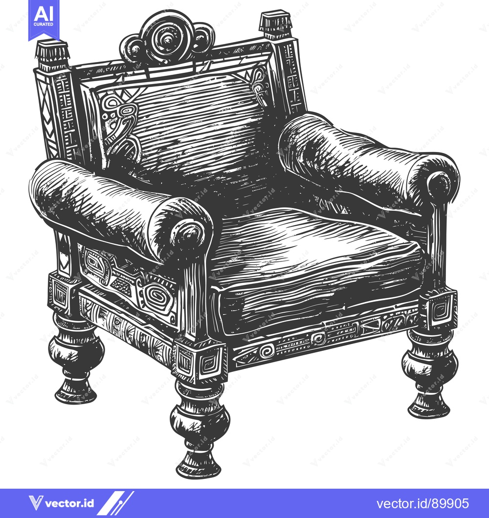 Premium Vector of Ornate Hand-Drawn Sketch of an Armchair with Intricate Details