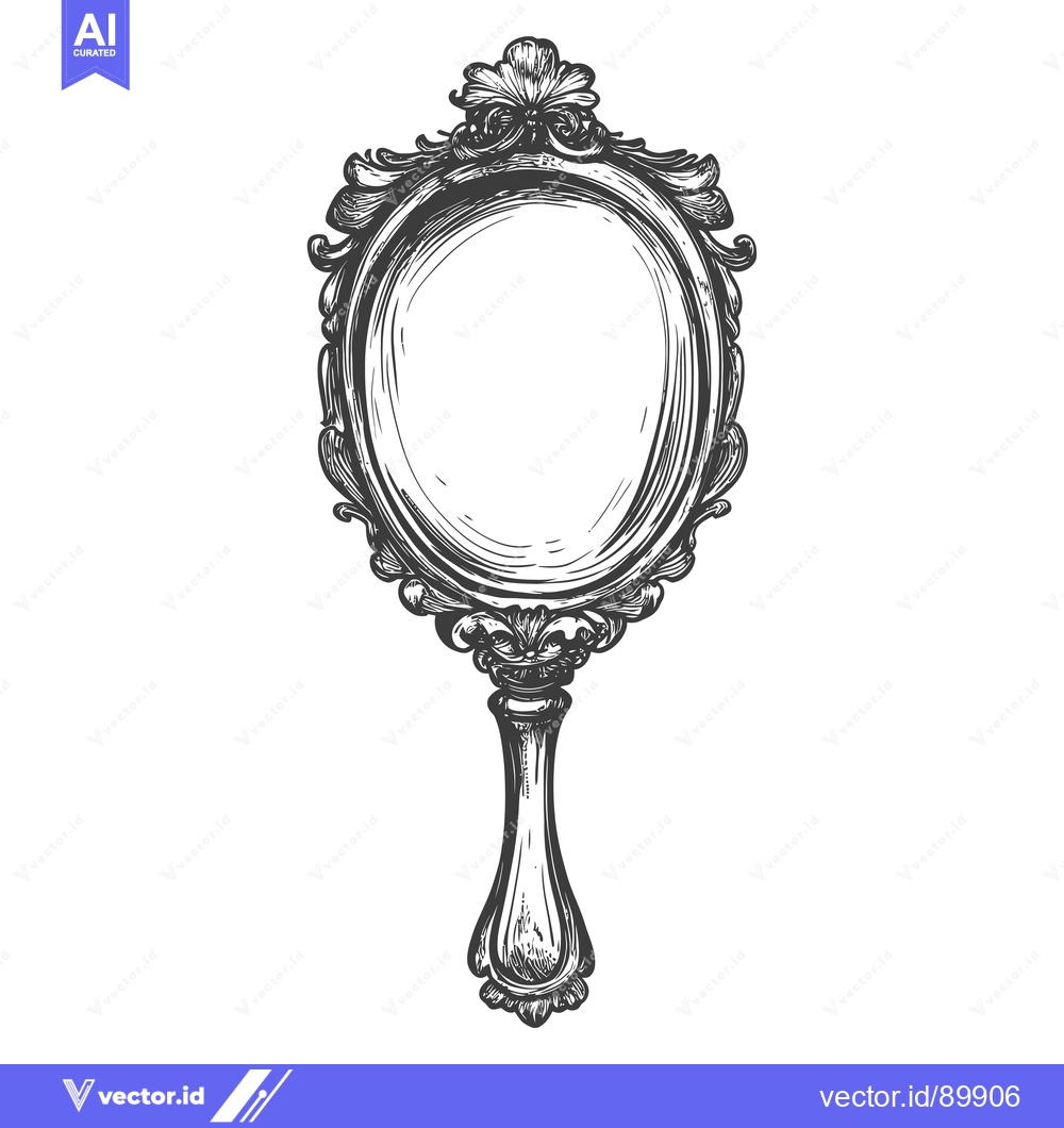 Premium Vector of Ornate Hand-Drawn Sketch of a Vintage Hand Mirror