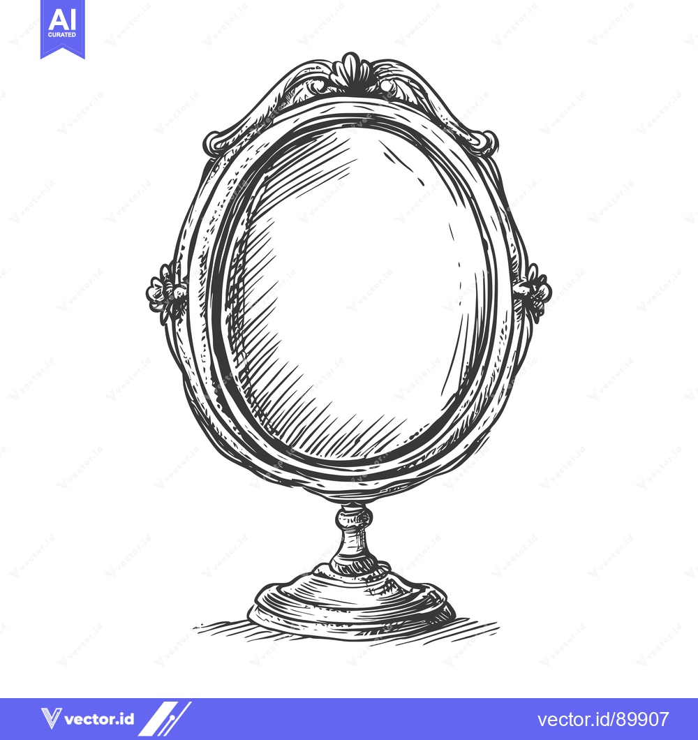 Premium Vector dari Ornate Hand-Drawn Sketch of a Vintage Mirror