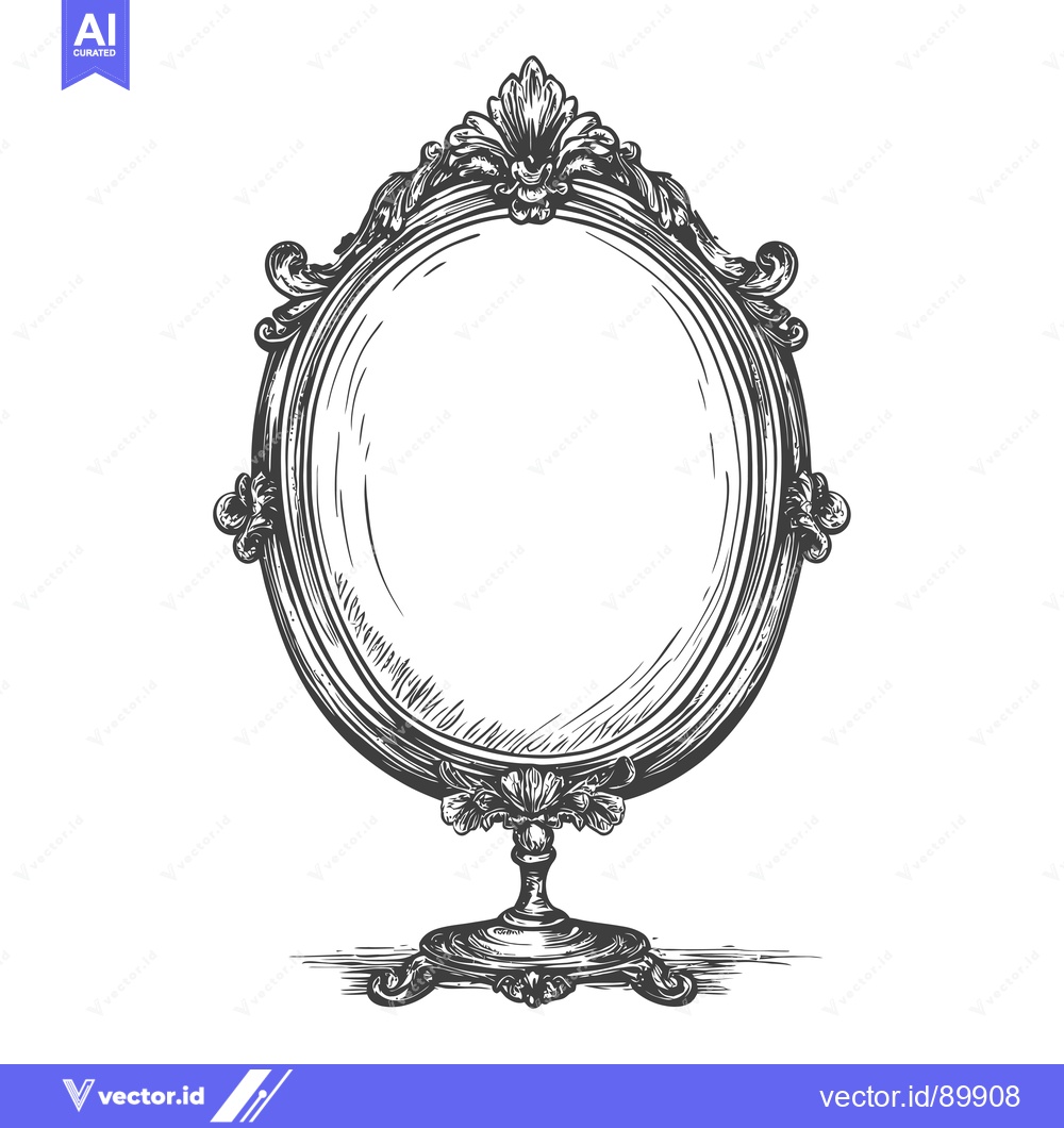 Premium Vector of Ornate Hand-Drawn Sketch of a Vintage Mirror with Intricate Frame