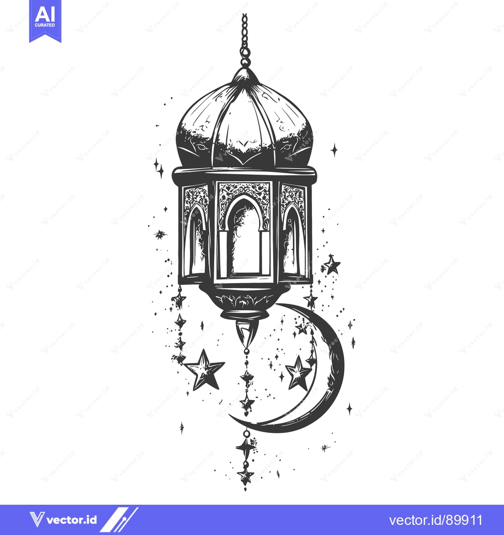 Premium Vector dari Ornate Hanging Lantern with Crescent Moon and Stars