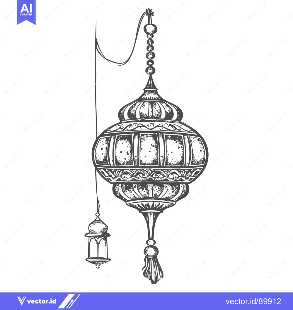 Premium Vector dari Ornate Hanging Lantern with Tassel and Small Lamp