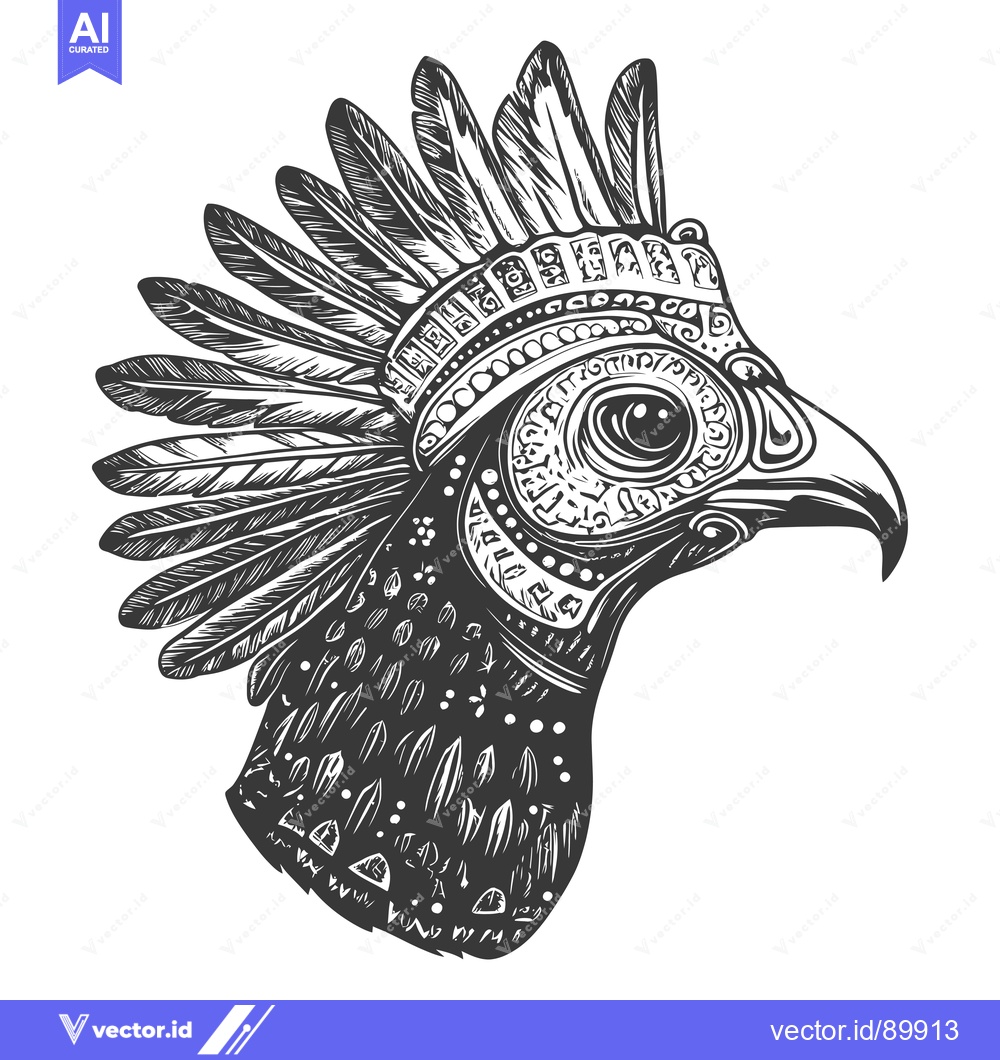 Premium Vector dari Ornate Headdress and Bird's Head in Black and White