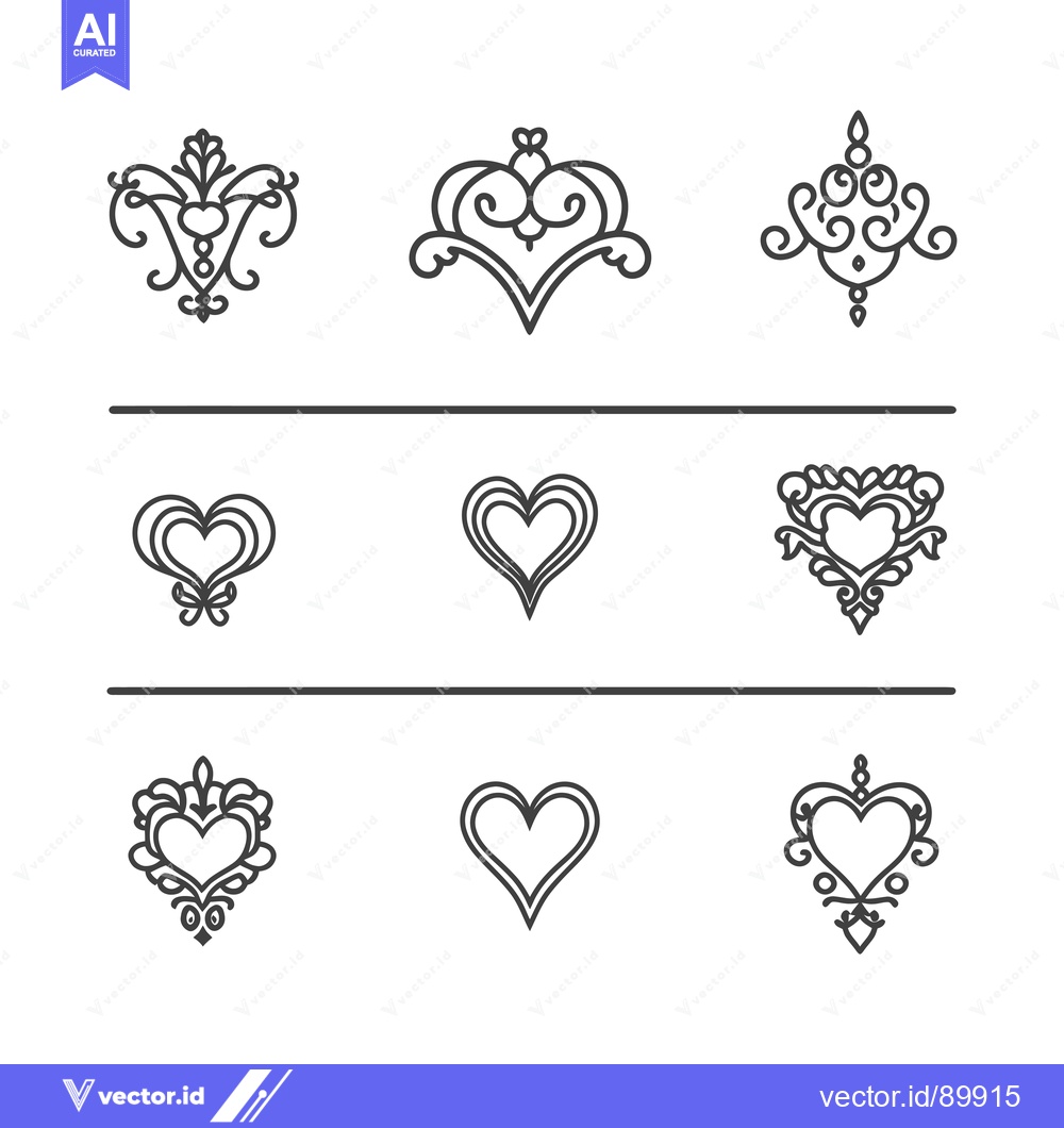 Premium Vector dari Ornate Heart Designs in Black and White