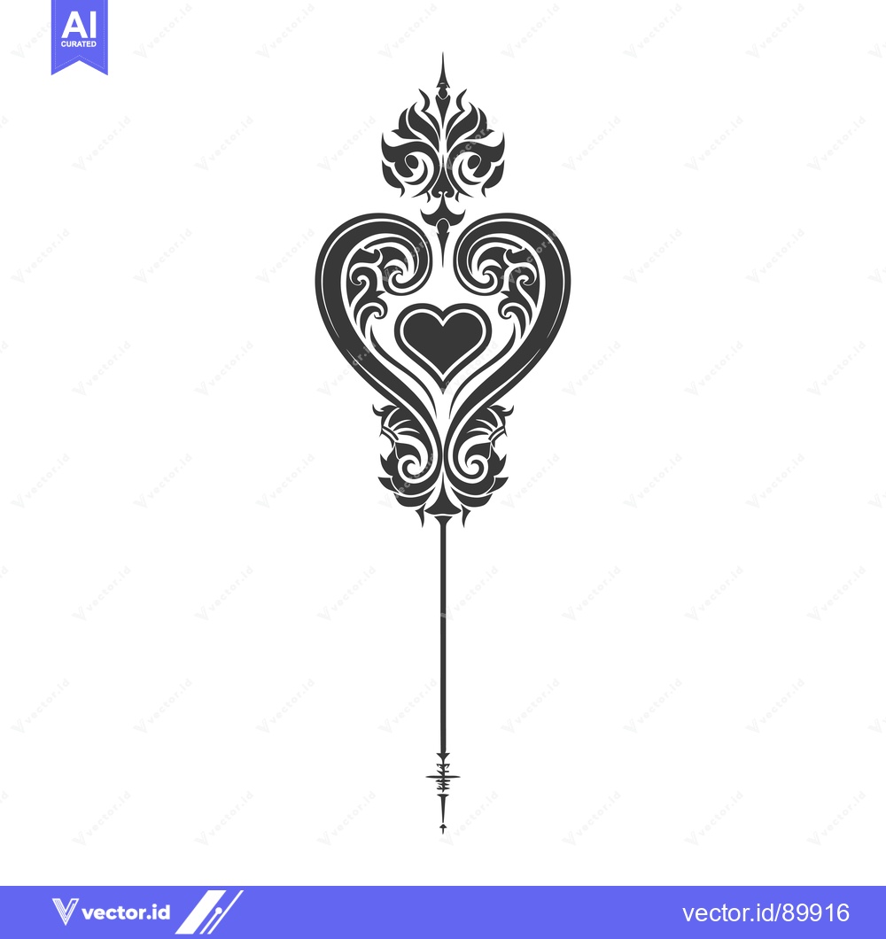 Premium Vector dari Ornate Heart Design with Filigree and a Pointy Stem