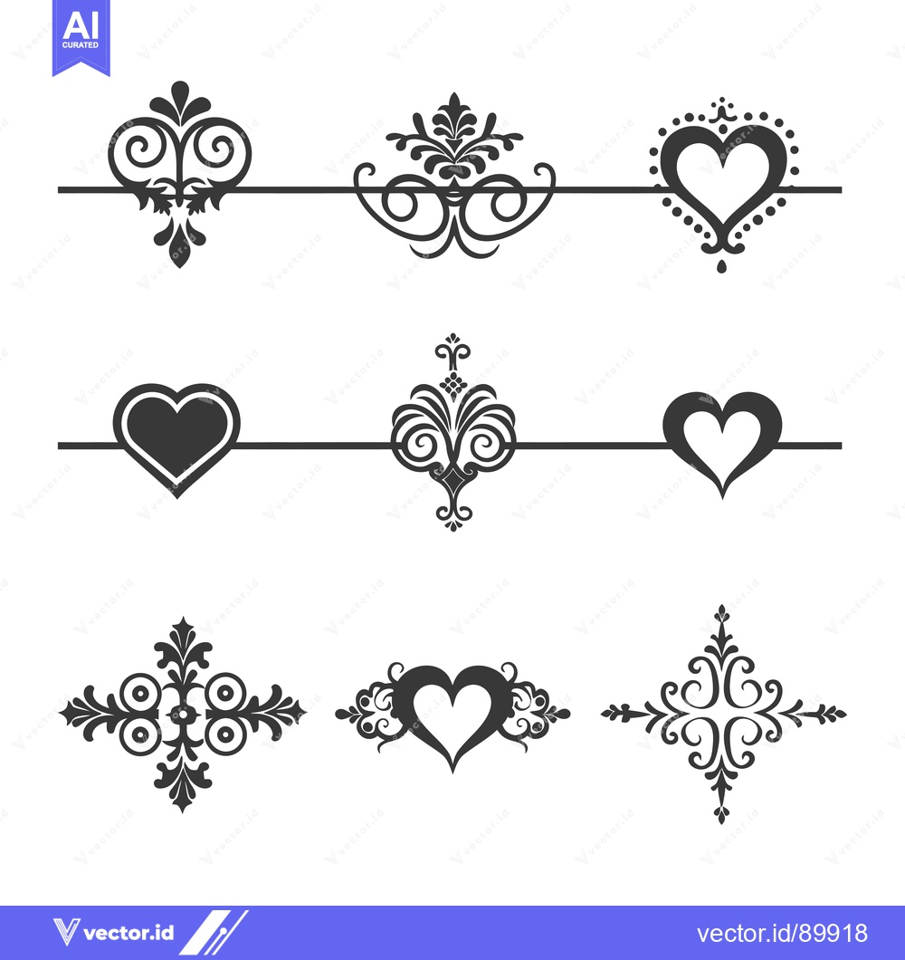 Premium Vector dari Ornate Heart-Shaped Design Elements with Decorative Flourishes