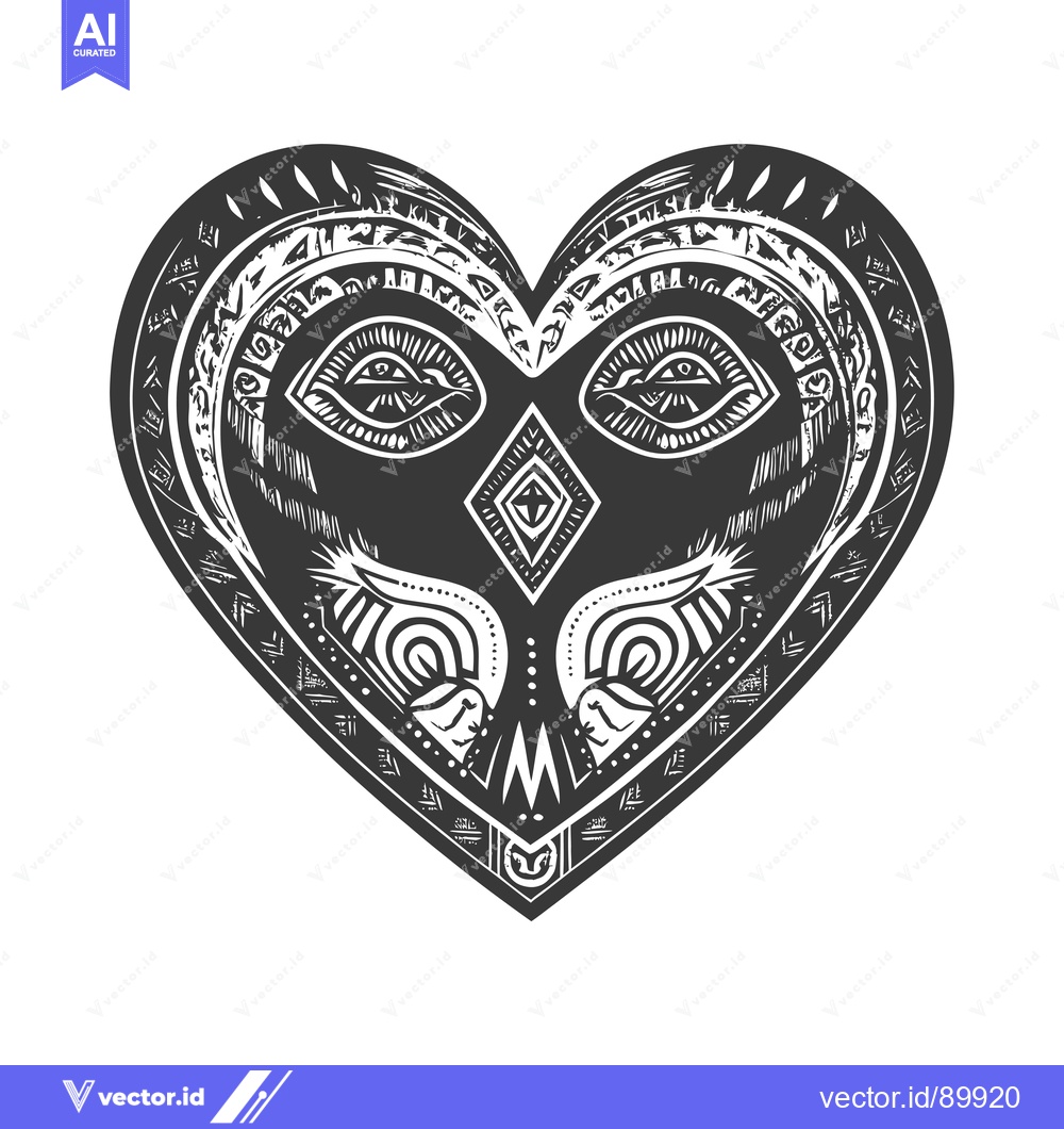 Premium Vector dari Ornate Heart-Shaped Design with Two Eyes and Geometric Patterns