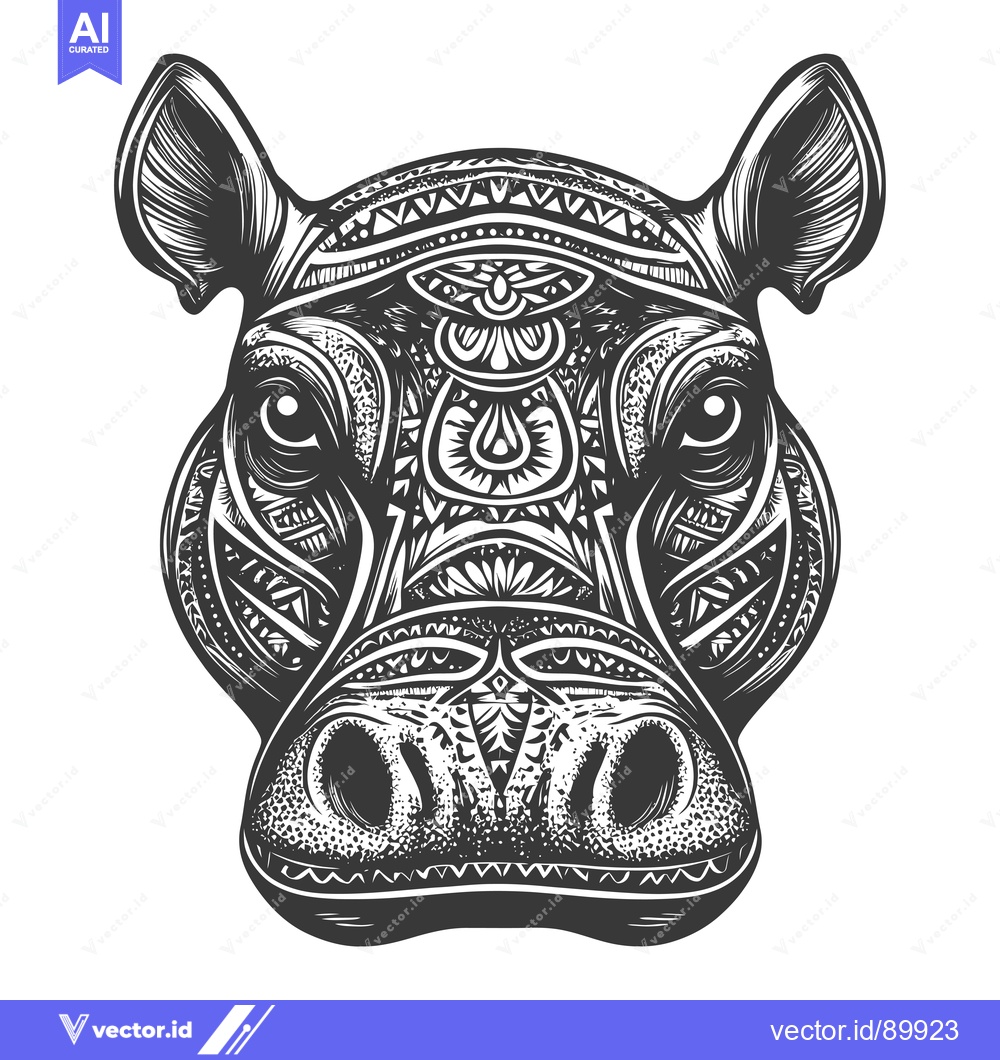 Premium Vector of Ornate Hippopotamus Head with Detailed Geometric Pattern