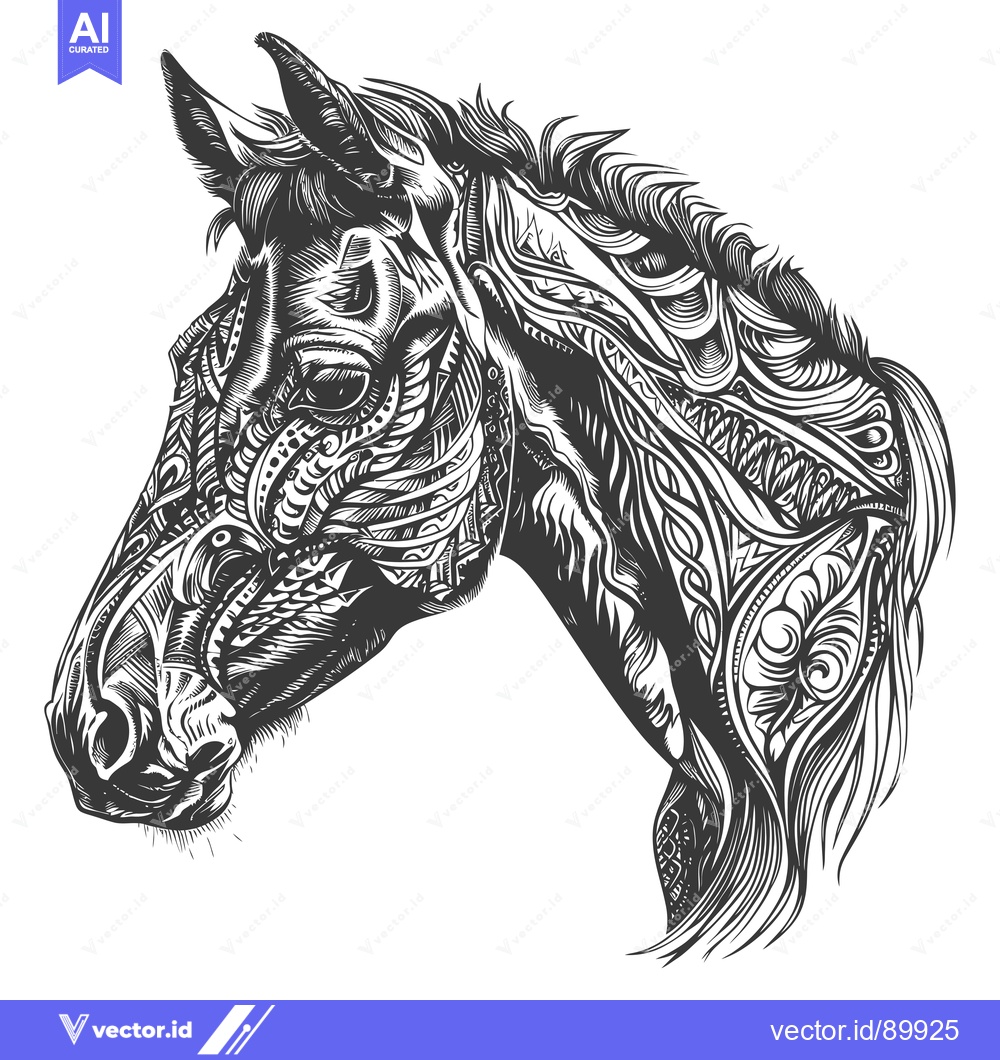 Premium Vector dari Ornate Horse Head with Intricate Pattern