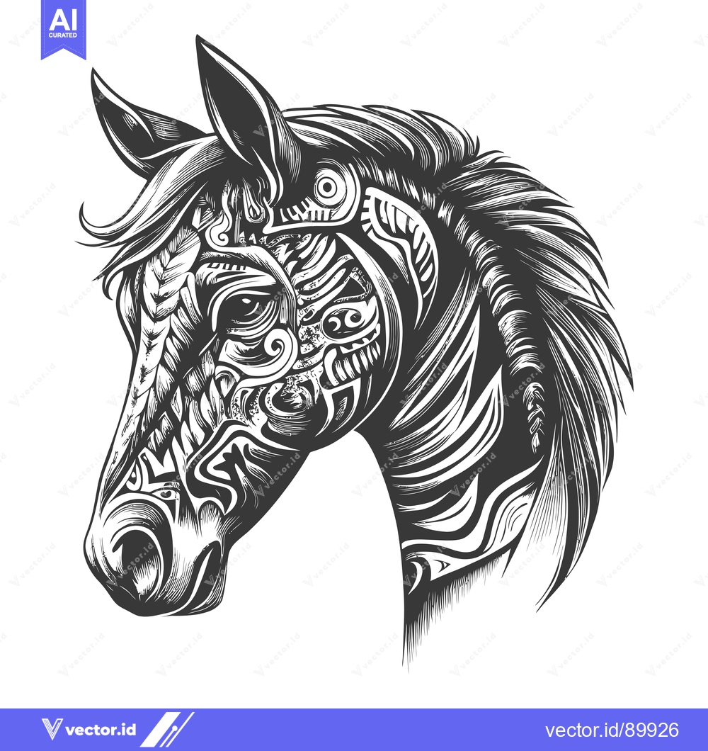 Premium Vector of Ornate Horse Head with Tribal Patterns