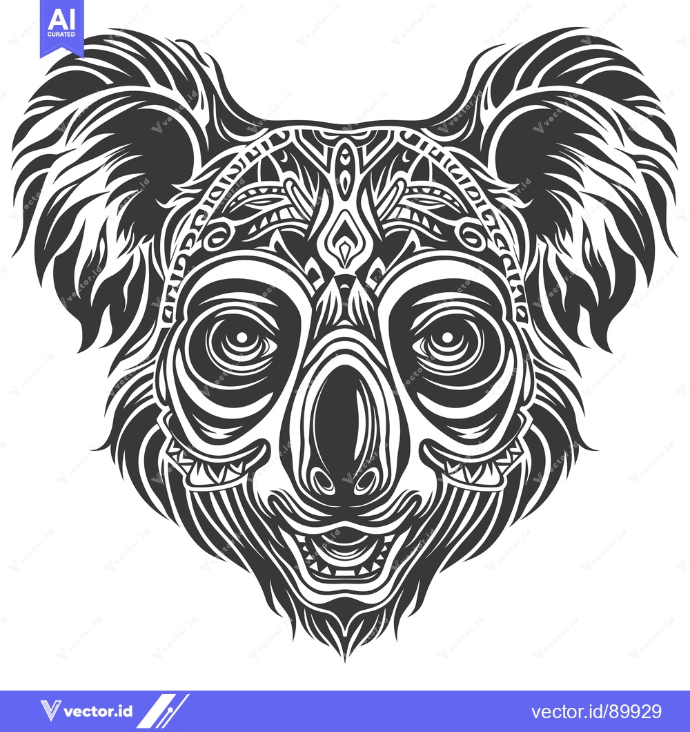 Premium Vector of Ornate Koala Face with Detailed Fur and Geometric Patterns