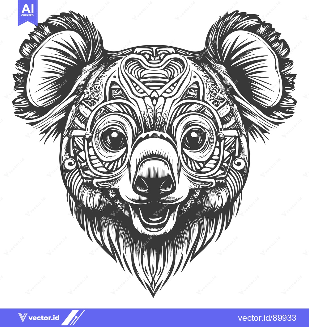 Premium Vector dari Ornate Koala with Glasses in Black and White Illustration