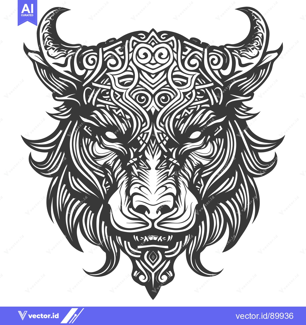Premium Vector dari Ornate Line Art Illustration of a Bull's Head