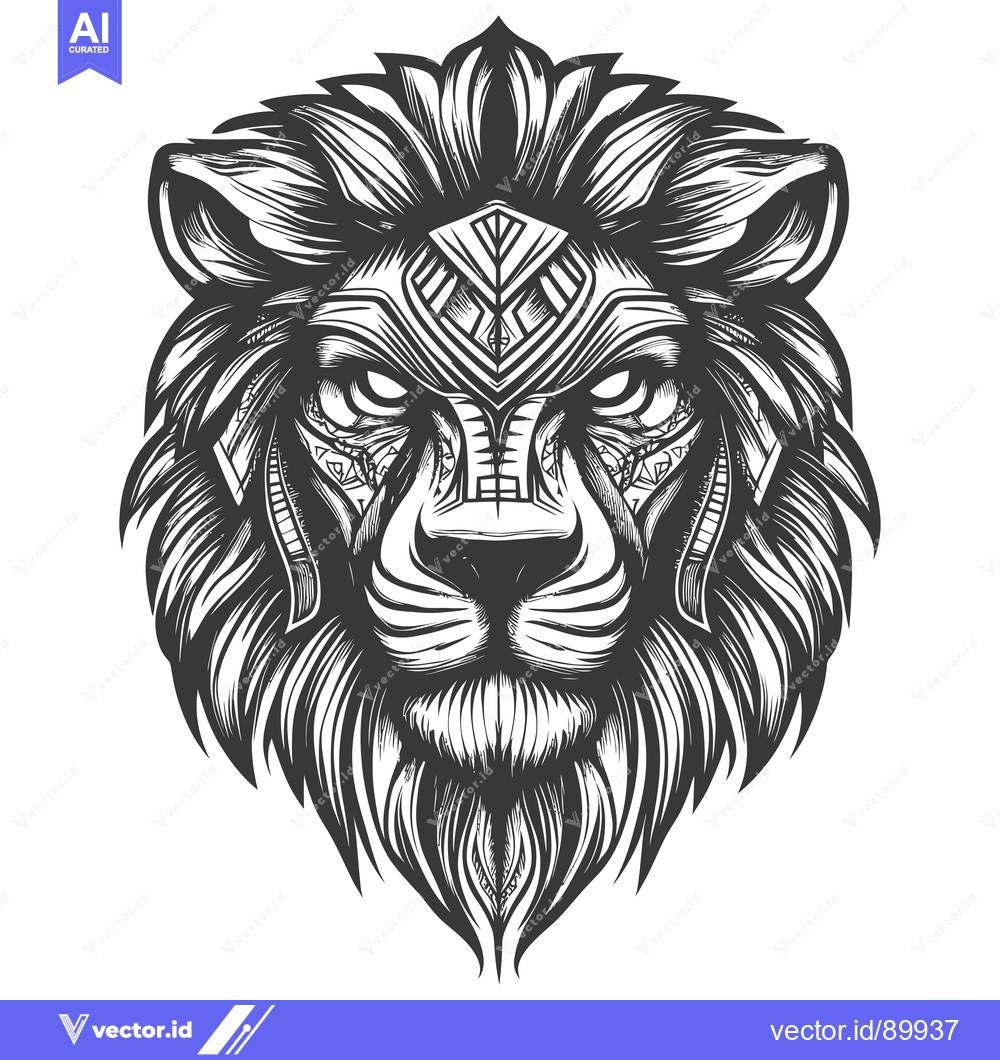 Premium Vector dari Ornate Lion Head with Geometric Patterns