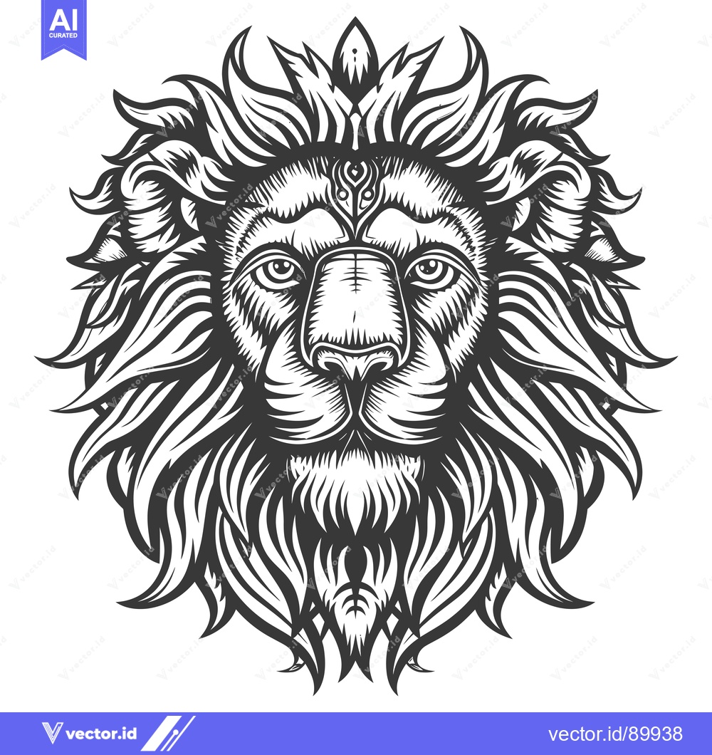 Premium Vector of Ornate Lion Head with Tribal Design and Crown
