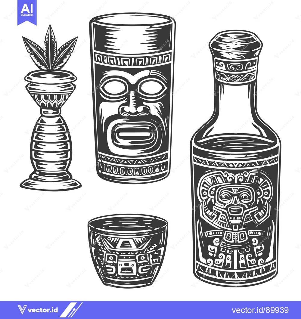 Premium Vector of Ornate Mayan Drinking Vessels with Traditional Designs