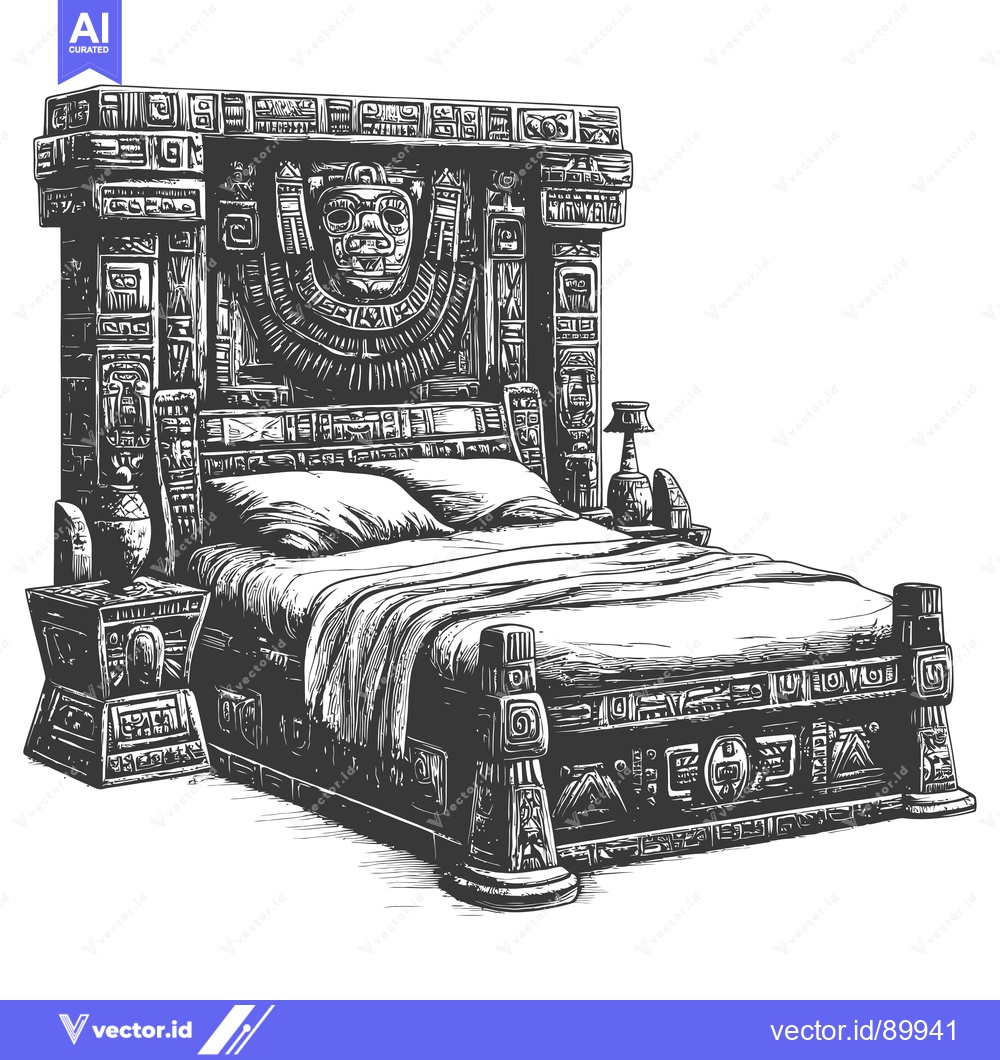Premium Vector of Ornate Mayan-Inspired Bed with Intricate Carvings