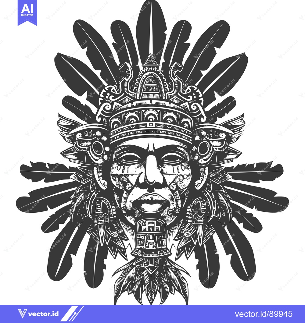 Premium Vector dari Ornate Native American Mask Surrounded by Feathers