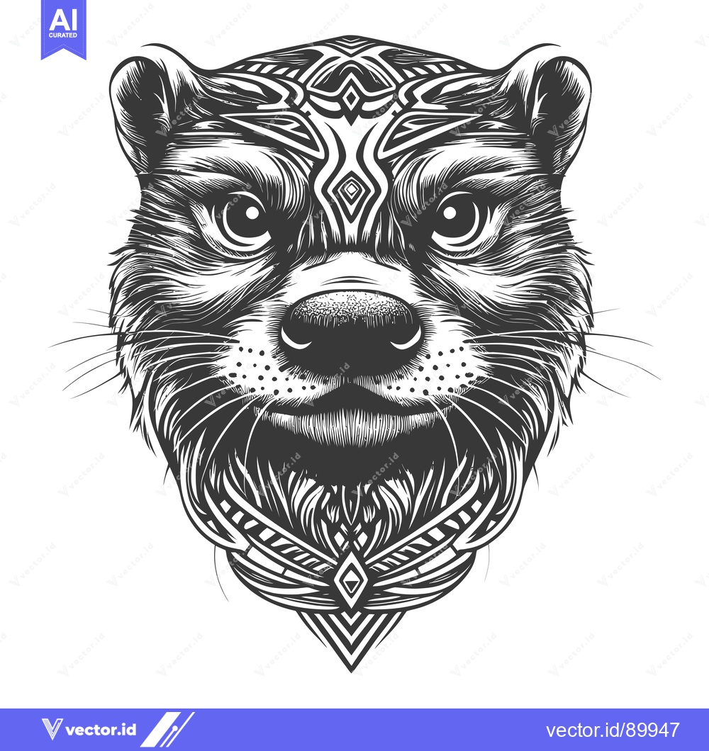 Premium Vector of Ornate Otter Head with Tribal Design