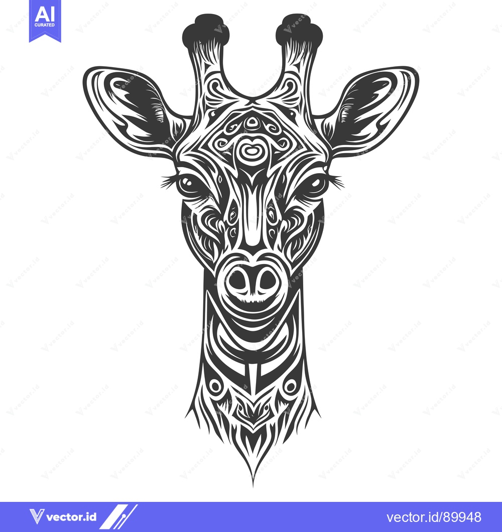 Premium Vector dari Ornate Patterned Giraffe Head in Black and White