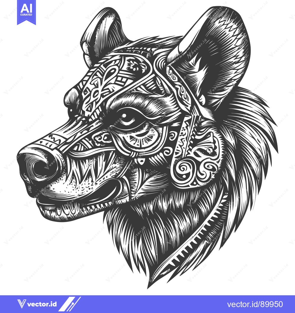 Premium Vector of Ornate Patterned Hyena Head in Profile