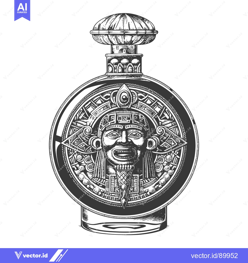 Premium Vector dari Ornate Perfume Bottle with Mayan Deity Motif