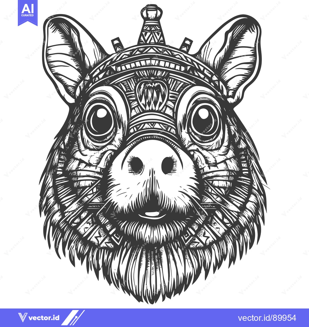 Premium Vector dari Ornate Pig Head with Crown and Geometric Patterns