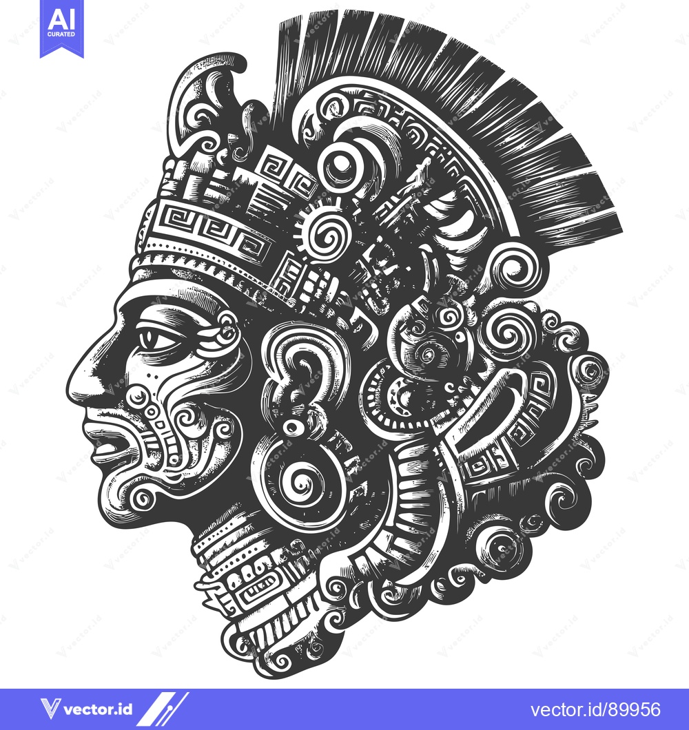 Premium Vector dari Ornate Profile of an Aztec Warrior with a Elaborate Headdress