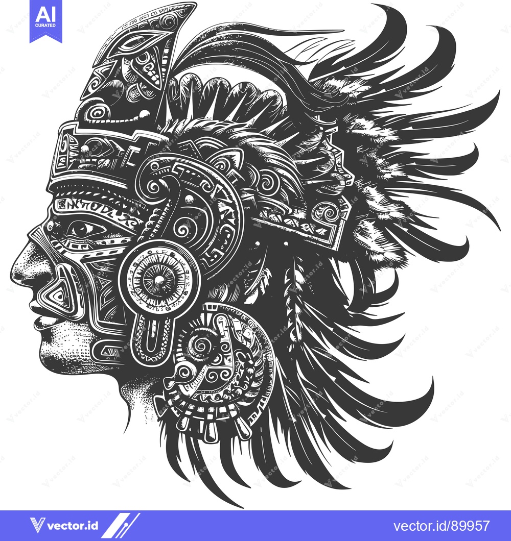 Premium Vector dari Ornate Profile of a Warrior with Feathers