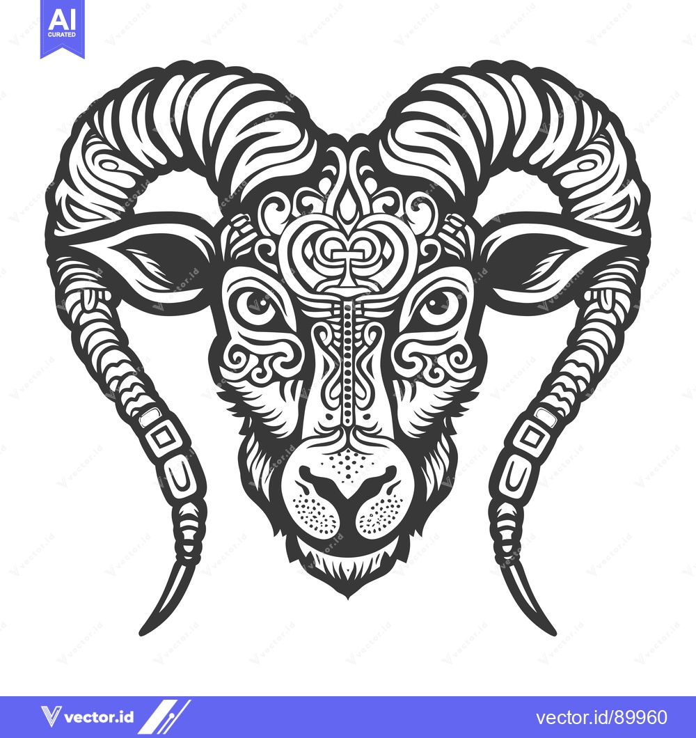 Premium Vector of Ornate Ram Head with Detailed Curls and Swirls