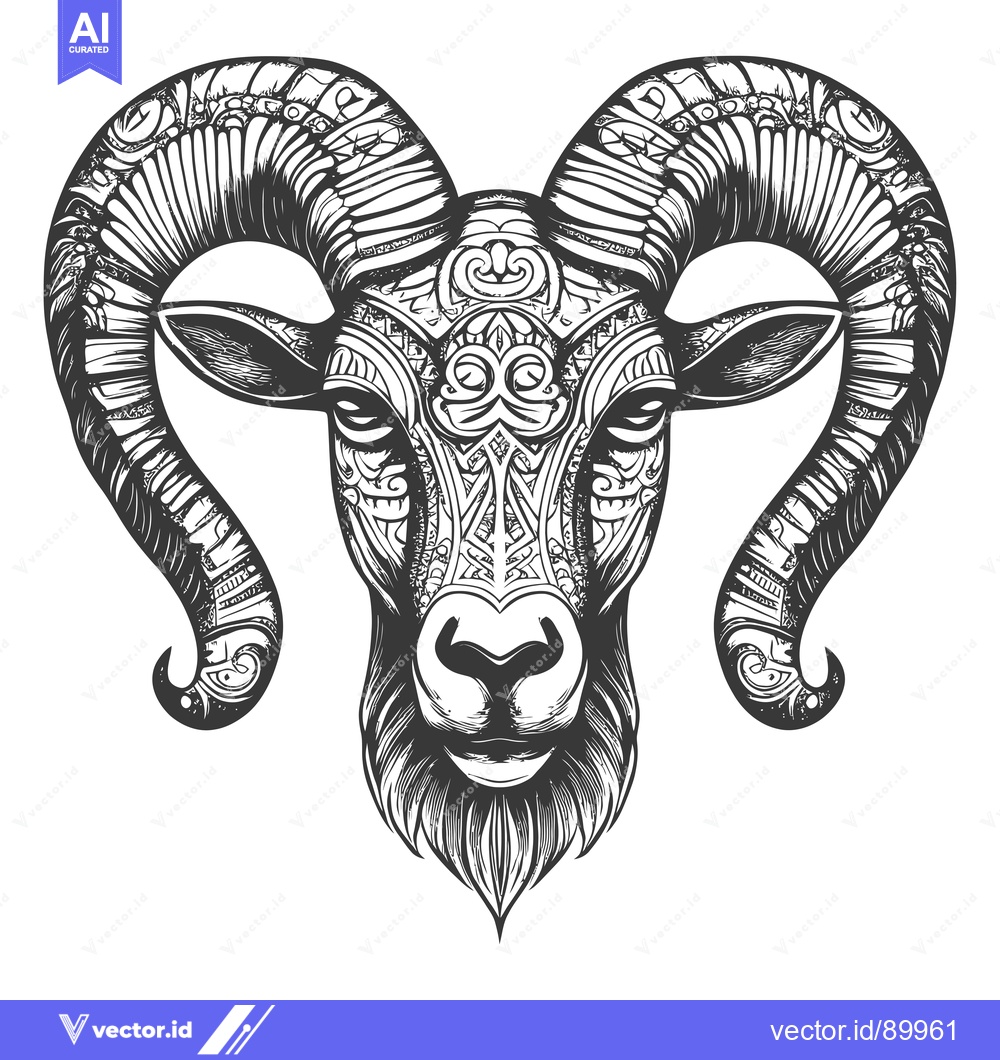 Premium Vector dari Ornate Ram Head with Detailed Horns and Facial Features