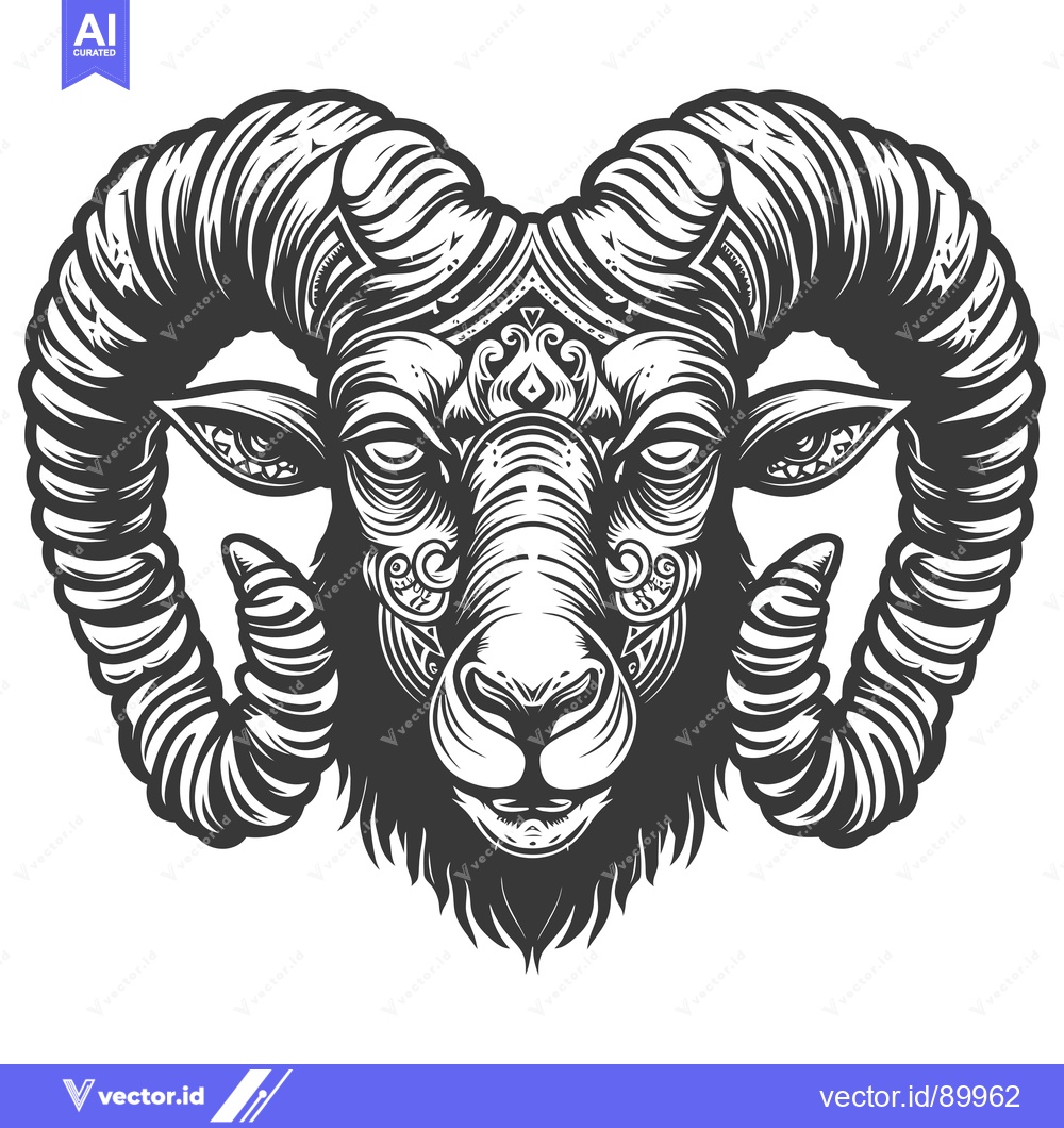 Premium Vector dari Ornate Ram Head with Detailed Horns and Facial Features