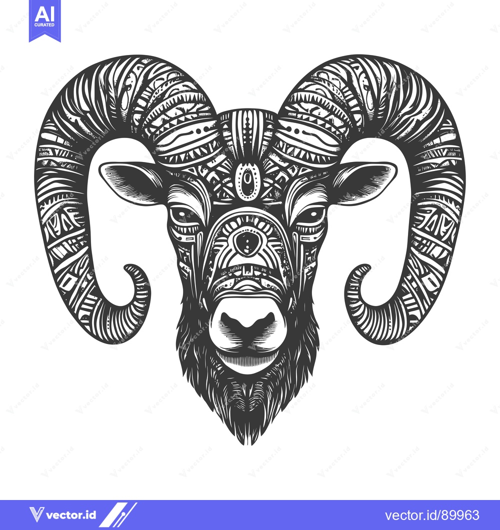 Premium Vector dari Ornate Ram Head with Intricate Tribal Design