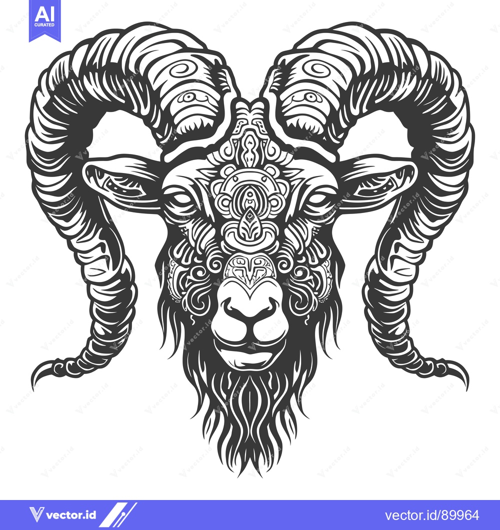 Premium Vector dari Ornate Ram Head with Spiraling Horns and Intricate Facial Detail