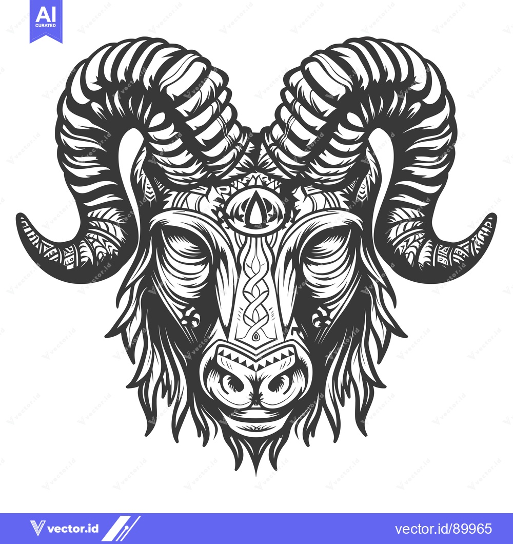 Premium Vector dari Ornate Ram Head with Third Eye and Detailed Horns