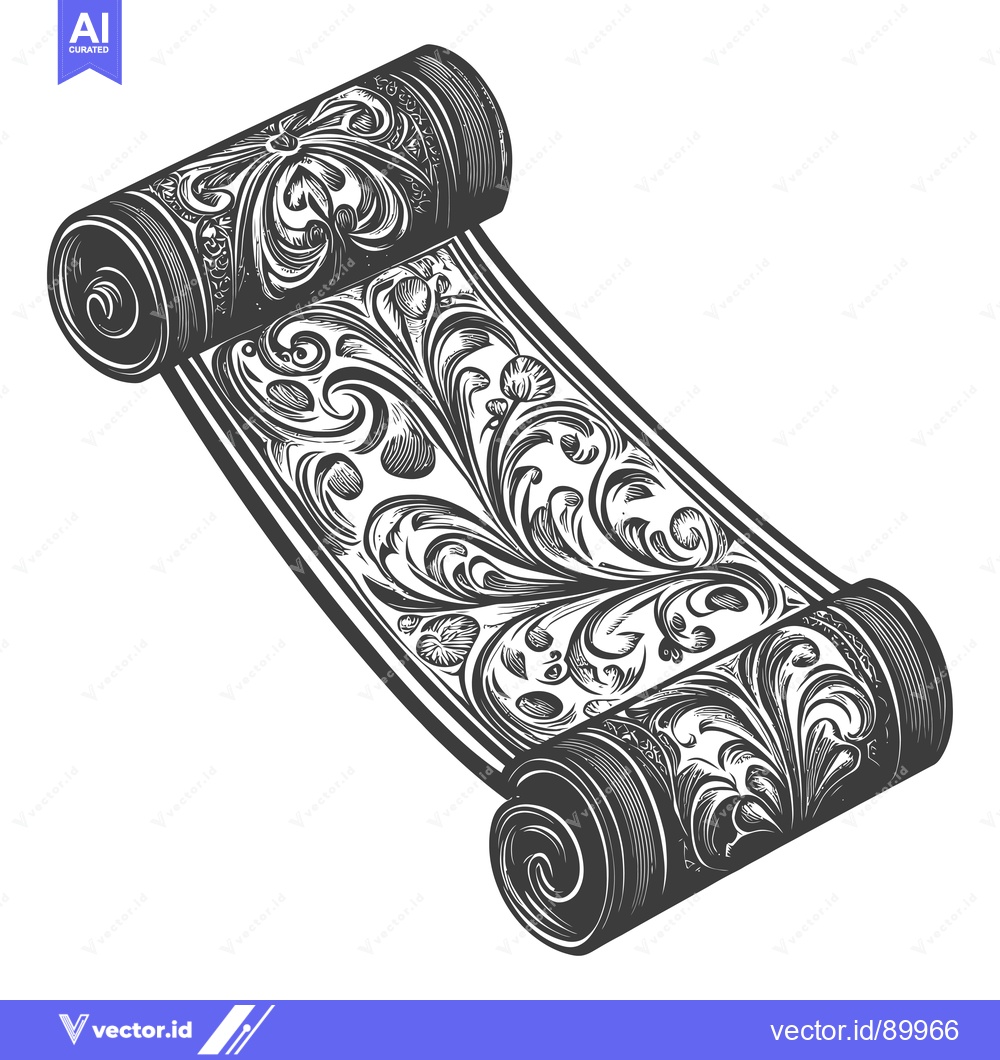 Premium Vector dari Ornate Rolled Up Scroll with Floral Design