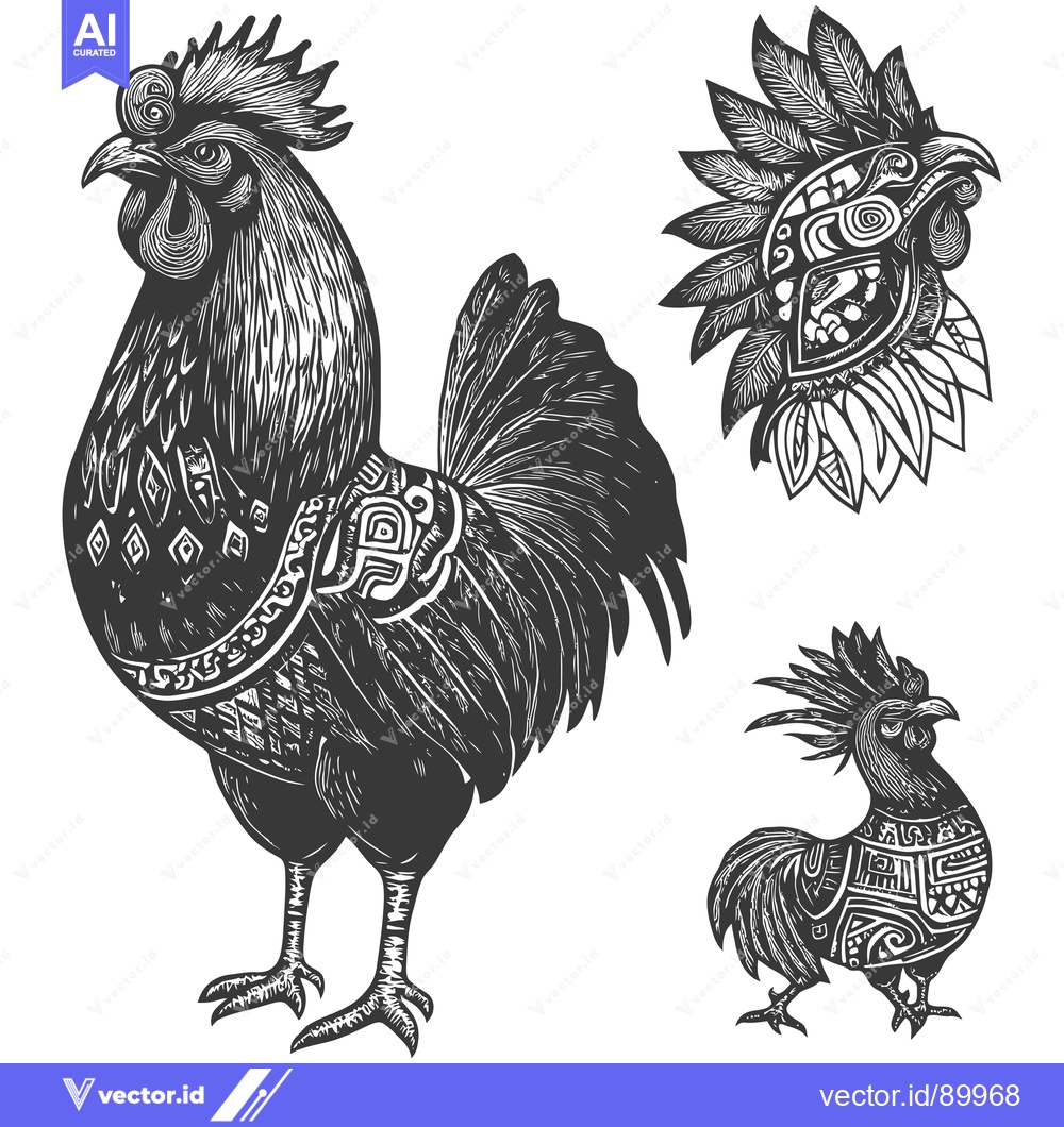 Premium Vector of Ornate Rooster and Rooster Head Designs