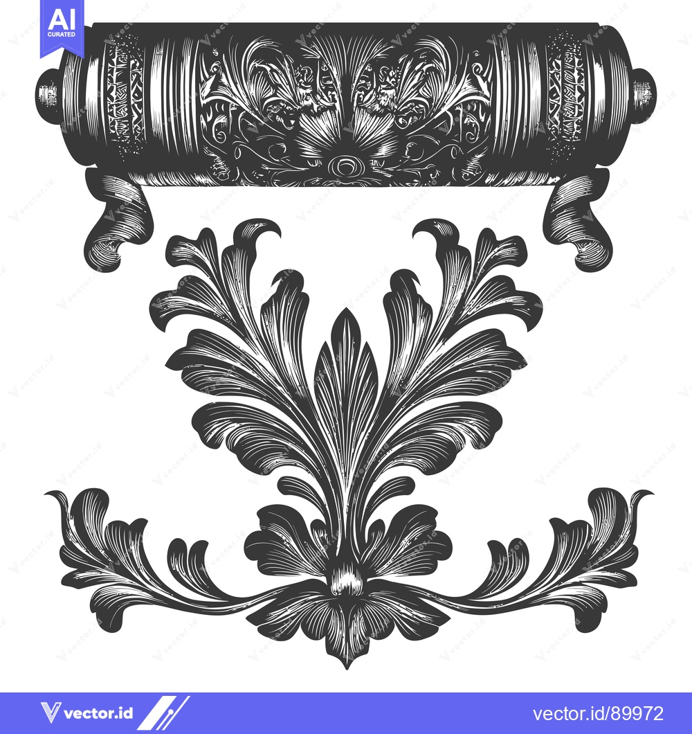 Premium Vector dari Ornate Scrollwork with Floral Motifs and a Decorative Top Roll
