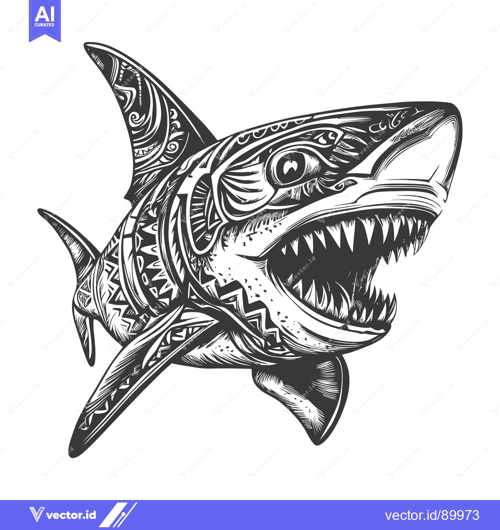 Premium Vector dari Ornate Shark with Open Mouth and Sharp Teeth