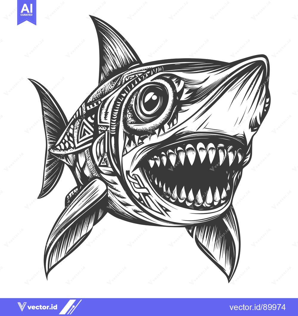 Premium Vector dari Ornate Shark with Open Mouth and Single Eye