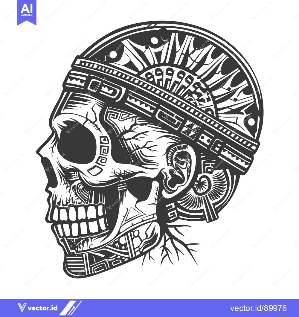 Premium Vector of Ornate Skull in Profile with Geometric Headwear