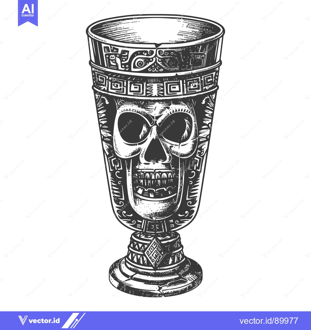 Premium Vector of Ornate Skull-Shaped Drinking Vessel with Geometric Designs