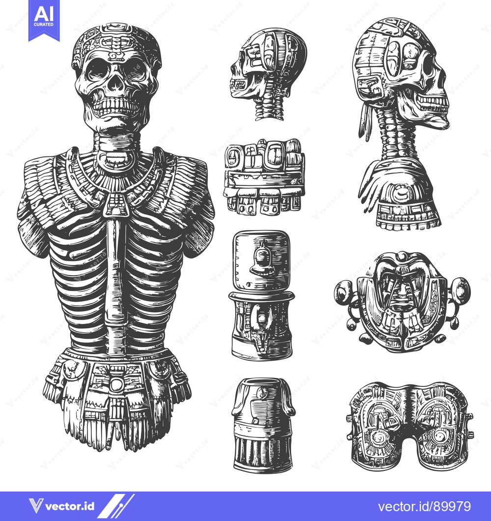 Premium Vector dari Ornate Skull With  Detailed Aztec-Inspired  Decorations