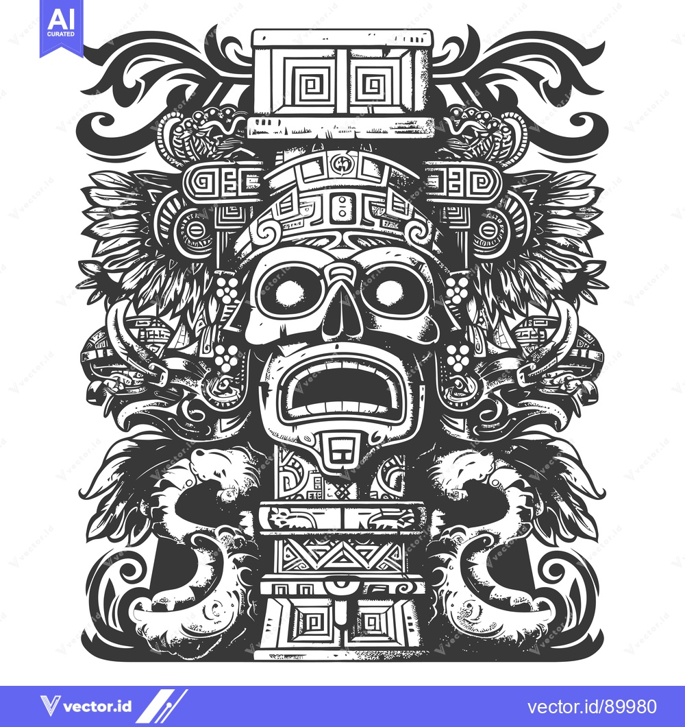 Premium Vector of Ornate Skull with Feathers and Geometric Patterns