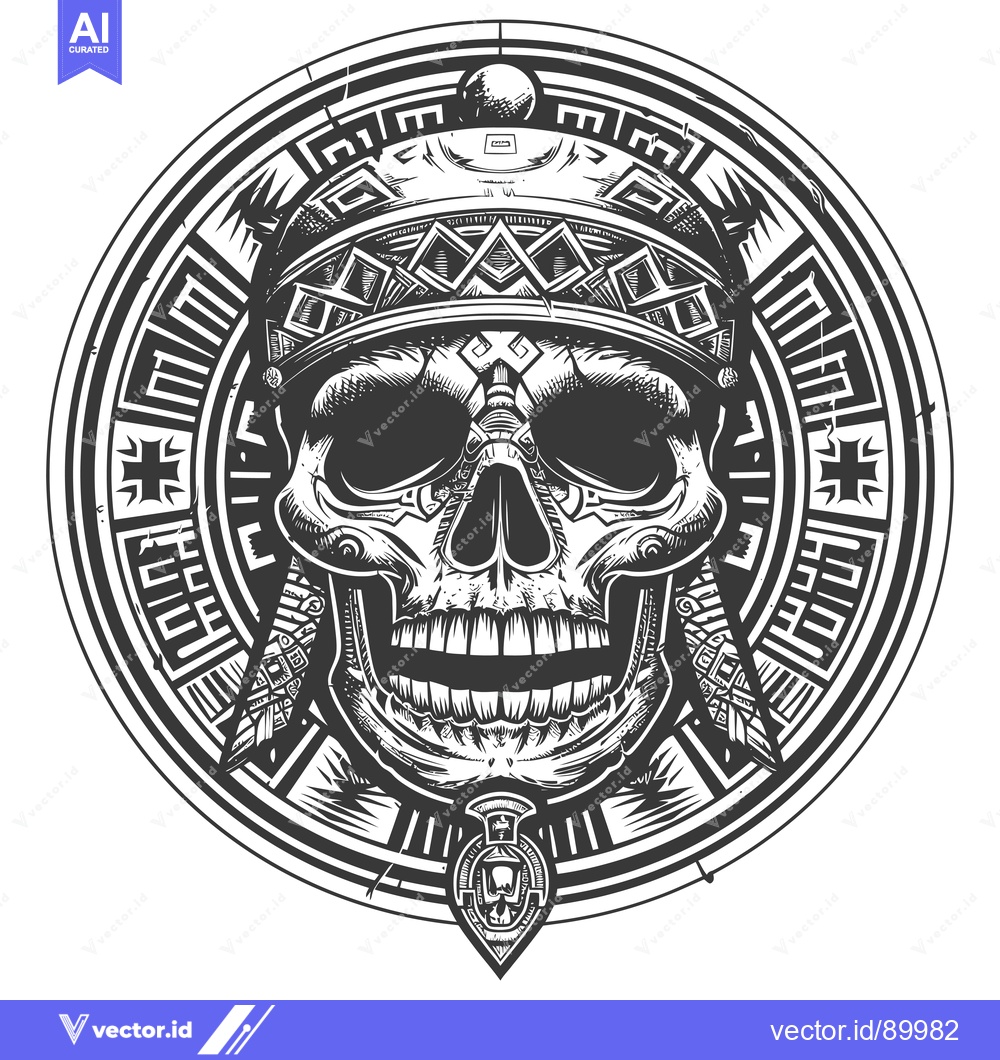 Premium Vector of Ornate Skull with Geometric Design and Feathered Accents