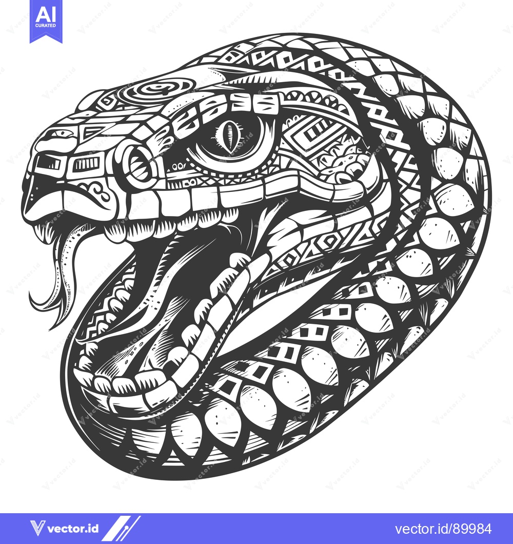 Premium Vector dari Ornate Snake Head With Open Mouth and Intricate Pattern
