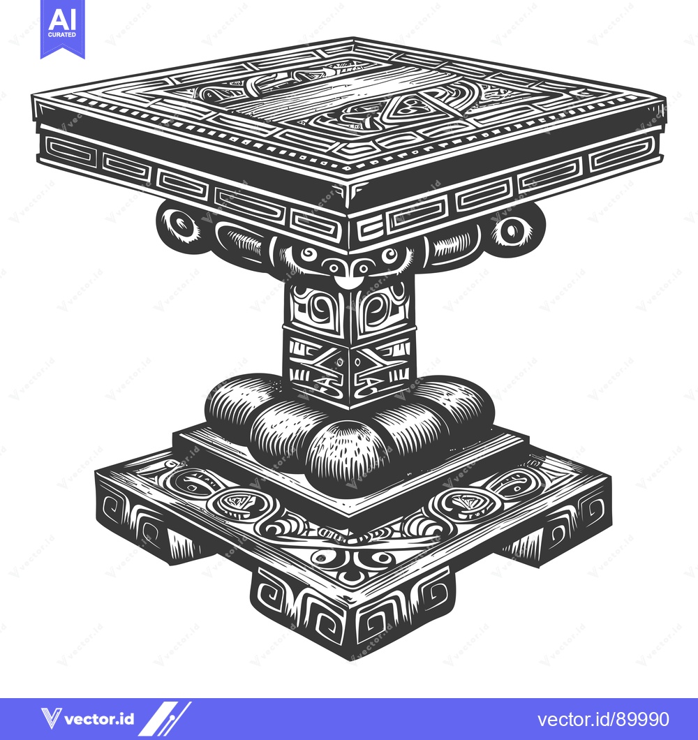 Premium Vector dari Ornate Square Table with Carved Base and Top